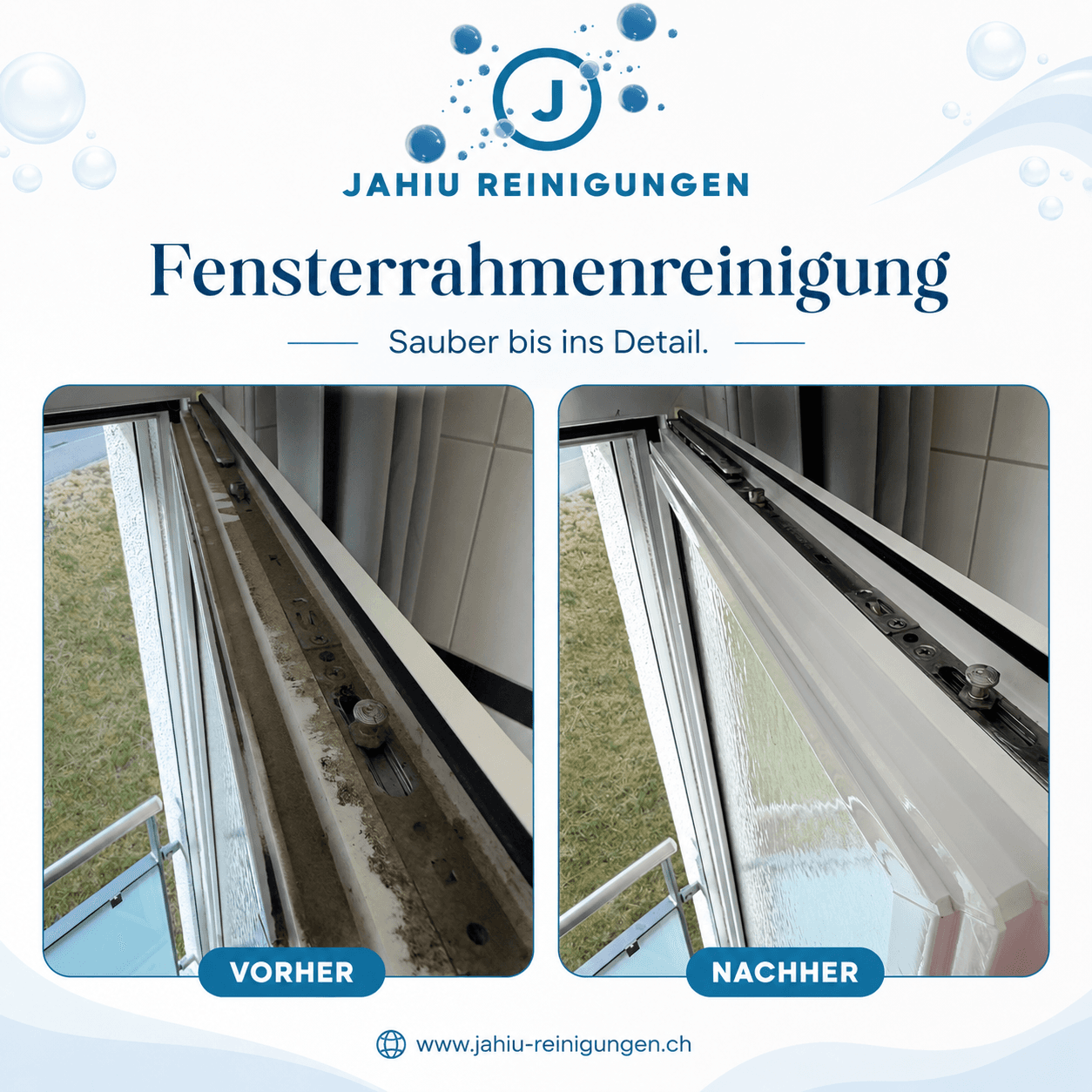 Vorher/Nachher Vergleich einer Fensterrahmenreinigung von Jahiu Reinigungen GmbH