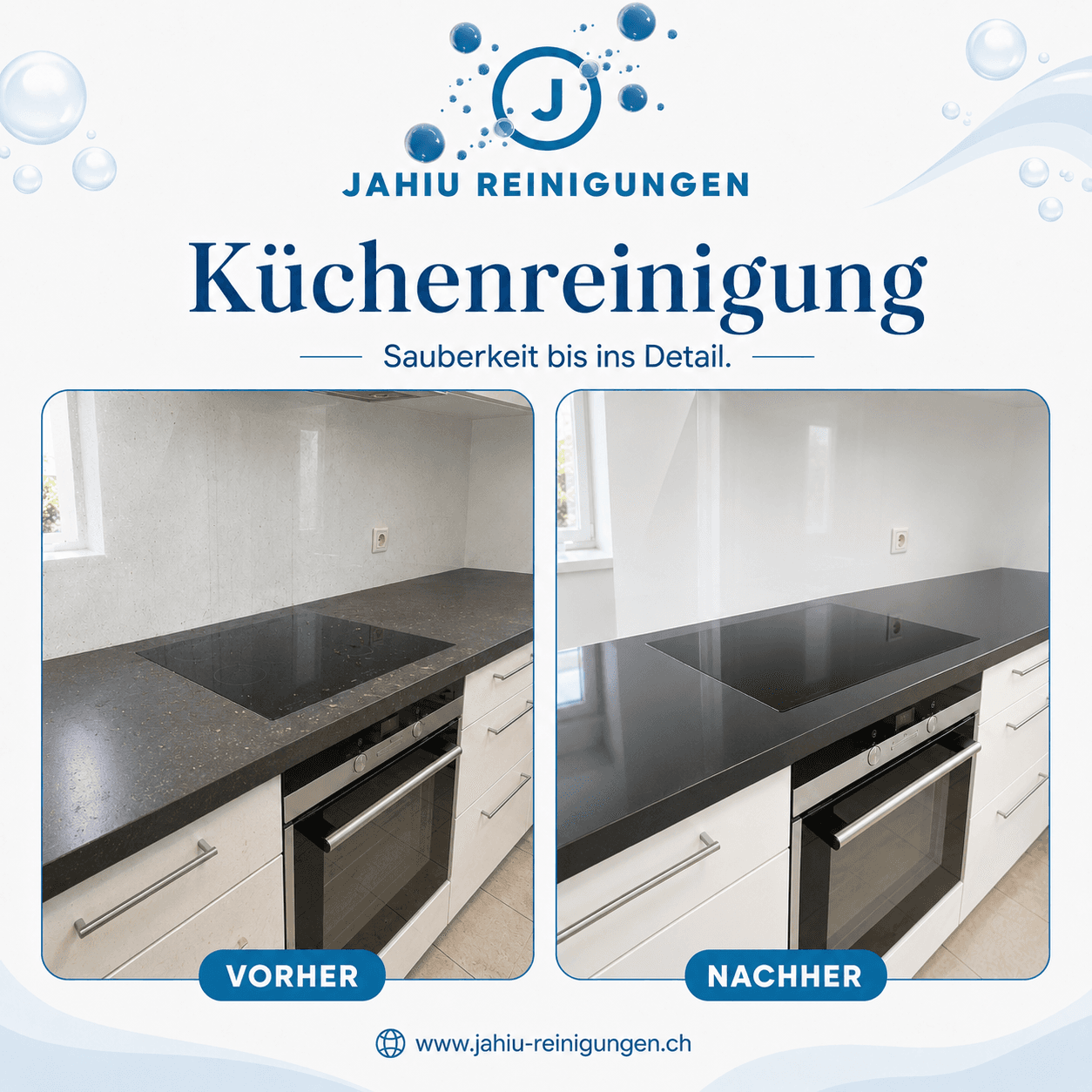 Vorher/Nachher Vergleich einer Küchenreinigung von Jahiu Reinigungen GmbH