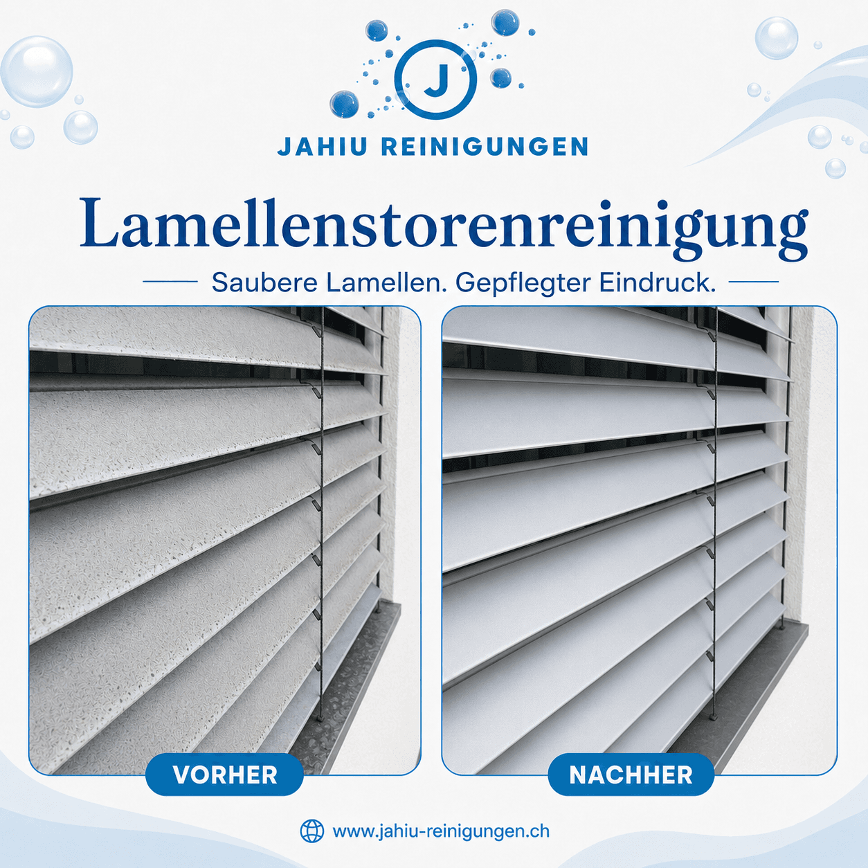 Vorher/Nachher Vergleich einer Lamellenstorenreinigung von Jahiu Reinigungen GmbH